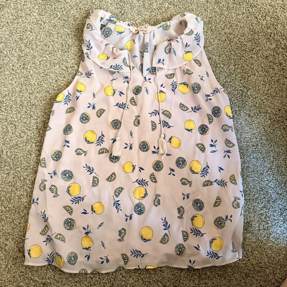 Juicy Couture Lemons Pink Tank Blouse Shirt Size Large